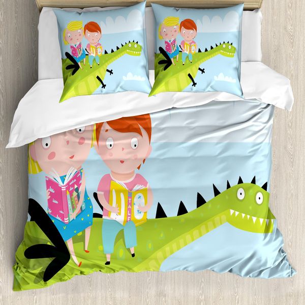 Abakuhaus Set Copripiumino Per Letti Singoli, Ragazze Sedute Su Draghi, Antiacaro, Adatto A Chi Soffre Di Allergie, Con Federa, 155 Cm X 220 Cm - 80 X 80 Cm, Multicolore-image