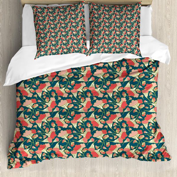 Abakuhaus Set Copripiumino Botanico Per Letti Singoli, Forme Surreali Cartoon, Antiacaro, Adatto A Chi Soffre Di Allergie, Con Federa, 155 Cm X 220 Cm - 80 X 80 Cm, Multicolore-image