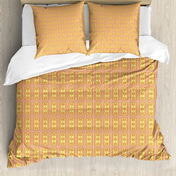 Abakuhaus Set Copripiumino Per Letto Singolo, Motivo Floreale Geometrico, Antiacaro, Adatto A Chi Soffre Di Allergie, Con Federa, 200 Cm X 200 Cm - 80 X 80 Cm, Yellow Peach-image