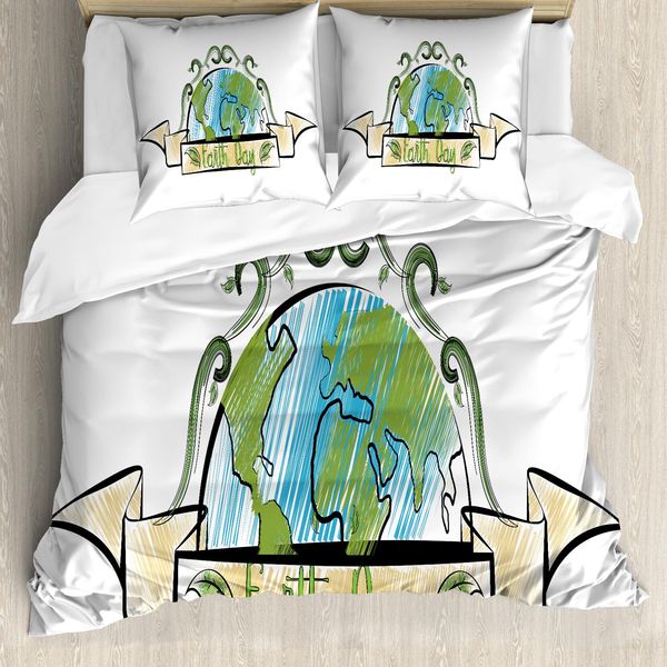 Abakuhaus Giornata Della Terra Set Copripiumino Per Letti Singoli, Design A Bande Sfuggenti, Antiacaro, Adatto A Chi Soffre Di Allergie, Con Federa, 155 Cm X 220 Cm - 80 X 80 Cm, Bianco Multicolore-image