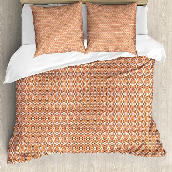 Abakuhaus Set Copripiumino Scandinavo Per Letti Singoli, Motivi Floreali In Stile Folk Art, Antiacaro E Anallergico, Con Federa, 200 Cm X 200 Cm - 80 X 80 Cm, Burnt Sienna Sky Blue-image