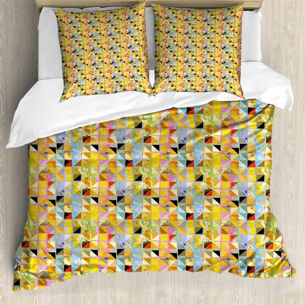 Abakuhaus Set Copripiumino Geometrico Per Letti Singoli, Quadrati Grunge Creativi, Antiacaro, Adatto A Chi Soffre Di Allergie, Con Federa, 200 Cm X 200 Cm - 80 X 80 Cm, Multicolore-image