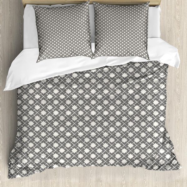 Abakuhaus Set Copripiumino Astratto Per Letti Singoli, Linee Quadrate Lattice Kunst, Antiacaro, Adatto A Chi Soffre Di Allergie, Con Federa, 200 Cm X 200 Cm - 80 X 80 Cm, Grigio Antracite Eggshell-image