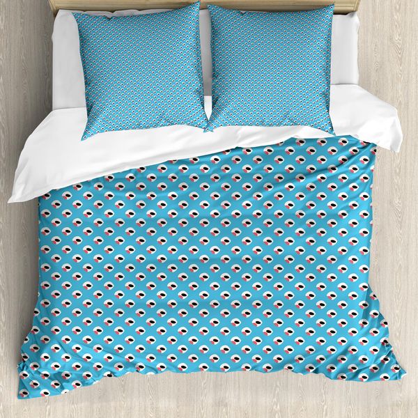 Abakuhaus Set Copripiumino Astratto Per Letti Singoli, Motivo Geometrico Eccentrico, Antiacaro, Adatto A Chi Soffre Di Allergie, Con Federa, 200 Cm X 200 Cm - 80 X 80 Cm, Blu Cielo E Corallo Scuro-image