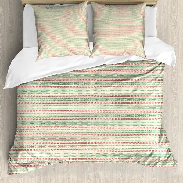 Set Copripiumino Abakuhaus Per Letti Singoli, Motivi Primitivi A Pois E Triangoli, Antiacaro E Anallergico, Con Federa, 155 Cm X 220 Cm - 80 X 80 Cm, Verde Mandorla Eggshell-image