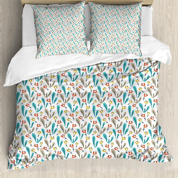 Abakuhaus Set Copripiumino Botanico Per Letti Singoli, Motivo Astratto Wildwood Plant, Antiacaro, Adatto A Chi Soffre Di Allergie, Con Federa, 155 Cm X 220 Cm - 80 X 80 Cm, Multicolore-image
