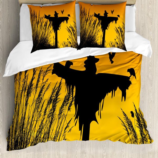 Abakuhaus Set Copripiumino Per Letto Singolo, Rural Silhouettes, Antiacaro, Adatto A Chi Soffre Di Allergie, Con Federa, 200 Cm X 200 Cm - 80 X 80 Cm, Giallo Terra Di Calendula-image