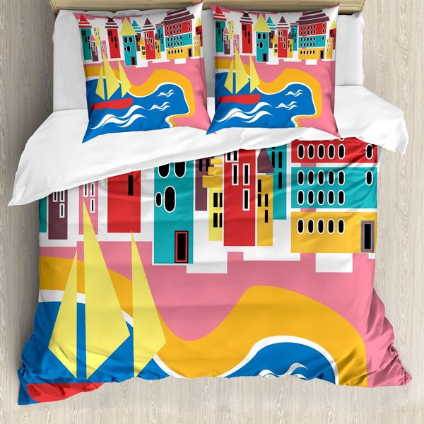Abakuhaus Set Copripiumino Per Letto Singolo, Cartoon Summer Kunst, Antiacaro, Adatto A Chi Soffre Di Allergie, Con Federa, 155 Cm X 220 Cm - 80 X 80 Cm, Multicolore-image