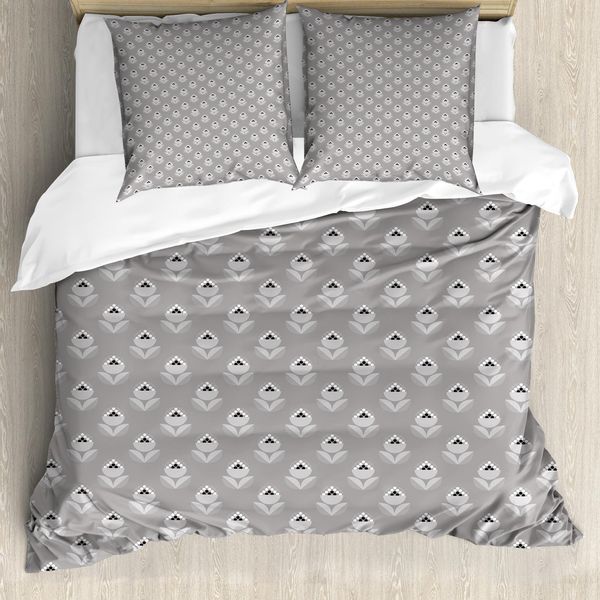 Abakuhaus Set Copripiumino Astratto Per Letti Singoli, Scala Di Grigi - Fiori Geometrici, Antiacaro, Adatto A Chi Soffre Di Allergie, Con Federa, 155 Cm X 220 Cm - 80 X 80 Cm, Grigio Talpa Multicolore-image