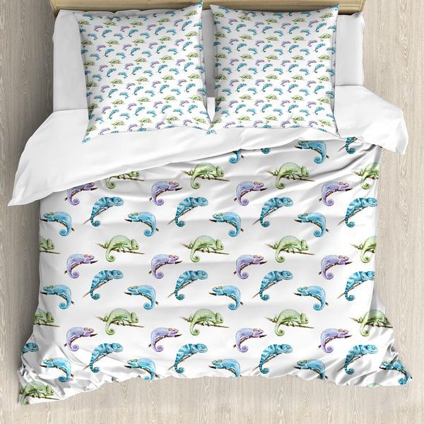 Abakuhaus Set Copripiumino Camaleonte Per Letti Singoli, Rettile Su Ramo, Antiacaro, Adatto A Chi Soffre Di Allergie, Con Federa, 155 Cm X 220 Cm - 80 X 80 Cm, Multicolore-image