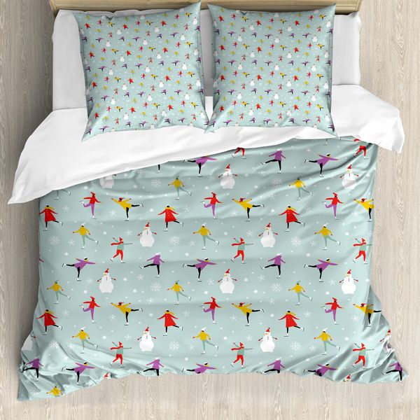 Abakuhaus Set Copripiumino Per Letti Singoli, Persone Colorate Sul Ghiaccio, Antiacaro, Adatto A Chi Soffre Di Allergie, Con Federa, 155 Cm X 220 Cm - 80 X 80 Cm, Pale Seafoam Multicolor-image