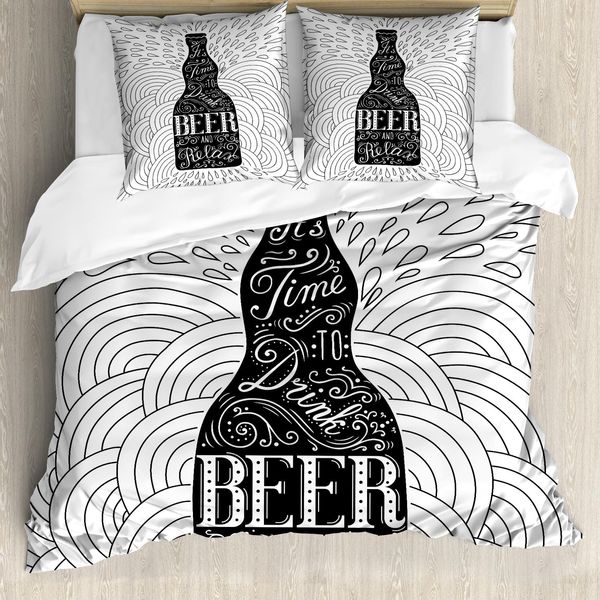 Set Copripiumino Per Letto Singolo Abakuhaus Irish Pub, È Ora Di Bere Una Birra, Antiacaro Adatto A Chi Soffre Di Allergie Con Federa, 155 Cm X 220 Cm - 80 X 80 Cm, Grigio Antracite E Bianco-image