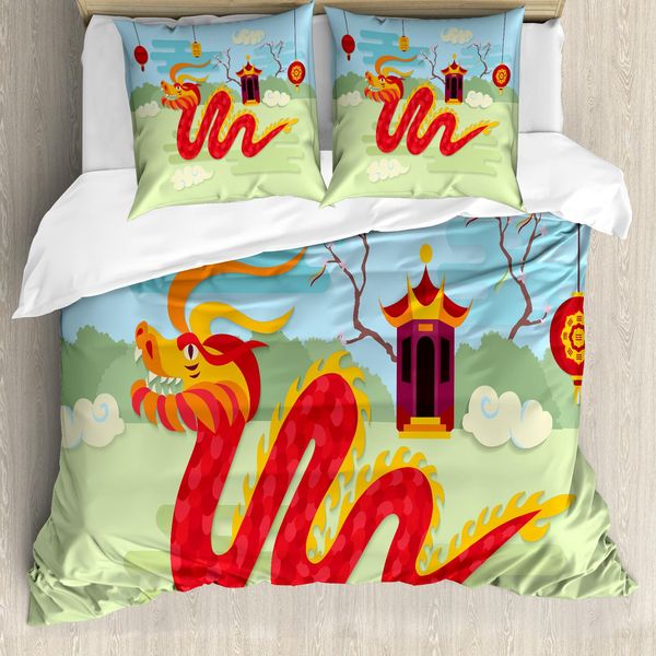 Abakuhaus Set Copripiumino Per Letto Singolo, Padiglione Cinese, Antiacaro, Adatto A Chi Soffre Di Allergie, Con Federa, 155 Cm X 220 Cm - 80 X 80 Cm, Multicolore-image