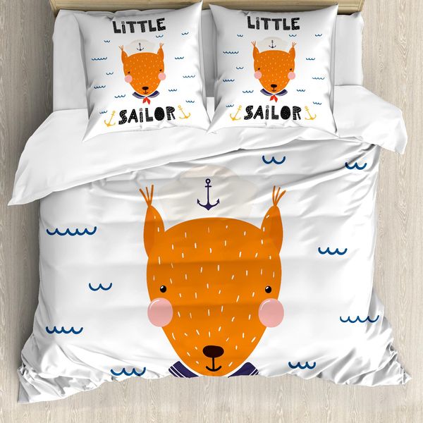 Abakuhaus Set Copripiumino Per Letti Singoli, Marine Fox E Little Sailor, Antiacaro, Adatto A Chi Soffre Di Allergie, Con Federa, 200 Cm X 200 Cm - 80 X 80 Cm, Multicolore-image