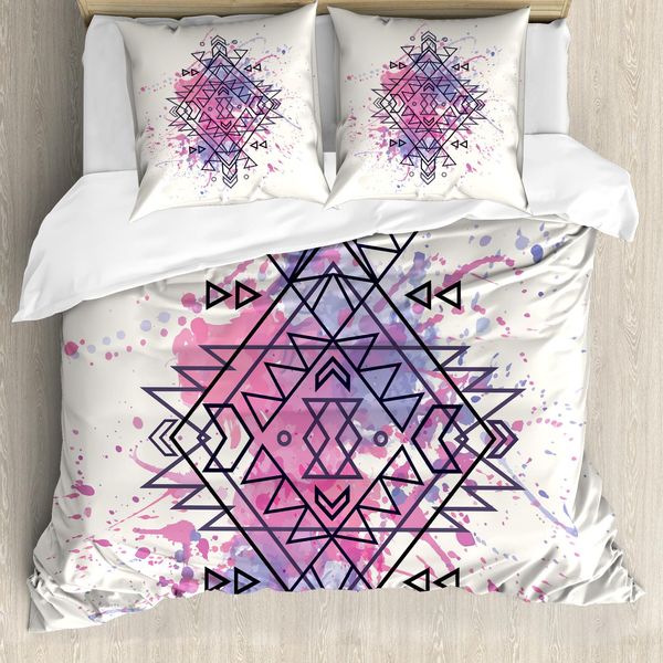 Abakuhaus Set Copripiumino Etnico Per Letti Singoli, Motivo Grunge Spritzer, Antiacaro, Adatto A Chi Soffre Di Allergie, Con Federa, 200 Cm X 200 Cm - 80 X 80 Cm, Avorio Multicolore-image