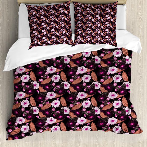 Abakuhaus Set Copripiumino Per Letto Singolo, Fiori Esotici Vintage, Antiacaro, Adatto A Chi Soffre Di Allergie, Con Federa, 155 Cm X 220 Cm - 80 X 80 Cm, Multicolore-image