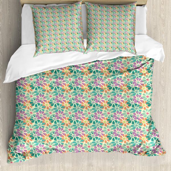 Abakuhaus Set Copripiumino Per Letto Singolo, Divertente Motivo Floreale Primaverile, Antiacaro, Adatto A Chi Soffre Di Allergie, Con Federa, 200 Cm X 200 Cm - 80 X 80 Cm, Giallo Pallido Multicolore-image
