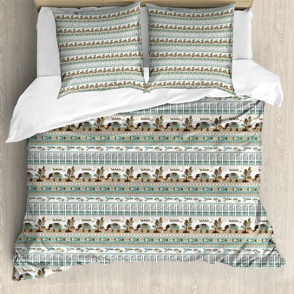 Abakuhaus Set Copripiumino Etnico Per Letti Singoli, Composizione, Antiacaro, Adatto A Chi Soffre Di Allergie, Con Federa, 155 Cm X 220 Cm - 80 X 80 Cm, Pale Teal E Multicolor-image
