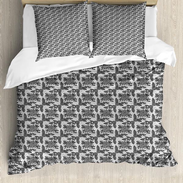 Abakuhaus Set Copripiumino Per Letto Singolo, Peonie E Fiori, Antiacaro, Adatto A Chi Soffre Di Allergie, Con Federa, 200 Cm X 200 Cm - 80 X 80 Cm, Grigio E Grigio Chiaro-image