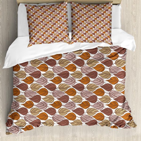 Abakuhaus Set Copripiumino Autunnale Per Letti Singoli, Foglie Elaborate, Antiacaro, Adatto A Chi Soffre Di Allergie, Con Federa, 155 Cm X 220 Cm - 80 X 80 Cm, Multicolore-image