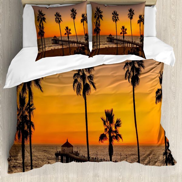 Set Copripiumino Vintage Abakuhaus Per Letti Singoli, Manhattan Ocean Twilight, Antiacaro E Anallergico Con Federa, 155 Cm X 220 Cm - 80 X 80 Cm, Multicolore-image