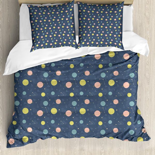 Set Copripiumino Abakuhaus Per Letti Singoli, Stelle, Pianeti, Asteroidi, Antiacaro, Adatto A Chi Soffre Di Allergie, Con Federa, 200 Cm X 200 Cm - 80 X 80 Cm, Blu Ardesia Multicolore-image