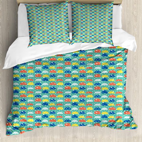 Abakuhaus Set Copripiumino Astratto Per Letti Singoli, Motivo Cartoon Vivace E Divertente, Antiacaro E Anallergico, Con Federa, 200 Cm X 200 Cm - 80 X 80 Cm, Multicolore Schiuma Di Mare Scura-image