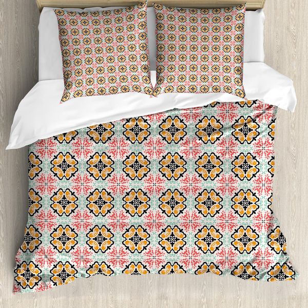 Abakuhaus Volk Set Copripiumino Per Letti Singoli, Mosaico Floreale, Antiacaro, Adatto A Chi Soffre Di Allergie, Con Federa, 200 Cm X 200 Cm - 80 X 80 Cm, Multicolore-image