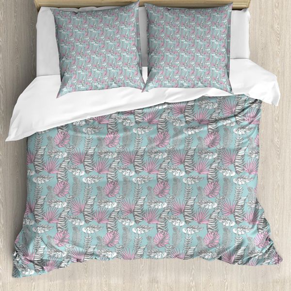 Abakuhaus Set Copripiumino Tropicale Per Letti Singoli, Delicati Motivi Hawaiani, Antiacaro, Adatto A Chi Soffre Di Allergie, Con Federa, 200 Cm X 200 Cm - 80 X 80 Cm, Pale Seafoam Baby Pink-image