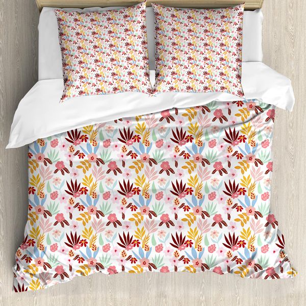 Abakuhaus Set Copripiumino Per Letto Singolo, Foglie Di Palma Retrò, Antiacaro, Adatto A Chi Soffre Di Allergie, Con Federa, 155 Cm X 220 Cm - 80 X 80 Cm, Blush Multicolor-image