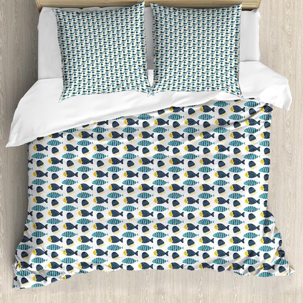 Abakuhaus Set Copripiumino Nautico Per Letti Singoli, Nursery Pesci E Meduse, Antiacaro, Adatto A Chi Soffre Di Allergie, Con Federa, 155 Cm X 220 Cm - 80 X 80 Cm, Multicolore-image