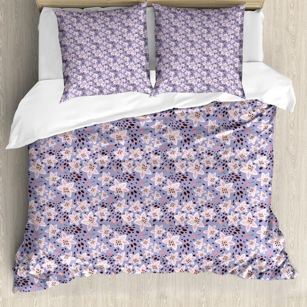 Abakuhaus Set Copripiumino Per Letto Singolo, Petali E Boccioli Esotici, Antiacaro, Adatto A Chi Soffre Di Allergie, Con Federa, 155 Cm X 220 Cm - 80 X 80 Cm, Blu Lavanda Multicolore-image
