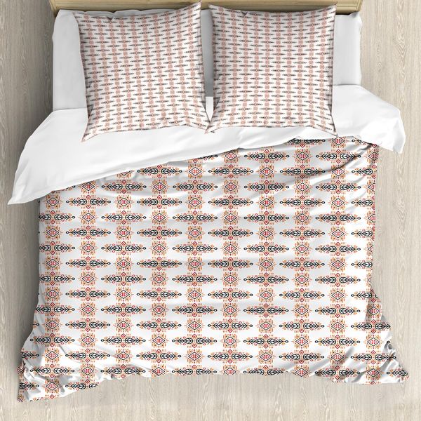 Abakuhaus Set Copripiumino Per Letto Singolo, Foglie E Triangoli Boemi, Antiacaro, Adatto A Chi Soffre Di Allergie, Con Federa, 200 Cm X 200 Cm - 80 X 80 Cm, Burnt Sienna Multicolor-image