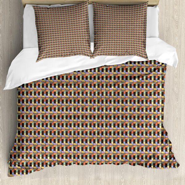 Abakuhaus Set Copripiumino Geometrico Per Letti Singoli, Quadrati E Trapezoidali, Antiacaro, Adatto A Chi Soffre Di Allergie, Con Federa, 155 Cm X 220 Cm - 80 X 80 Cm, Multicolore-image