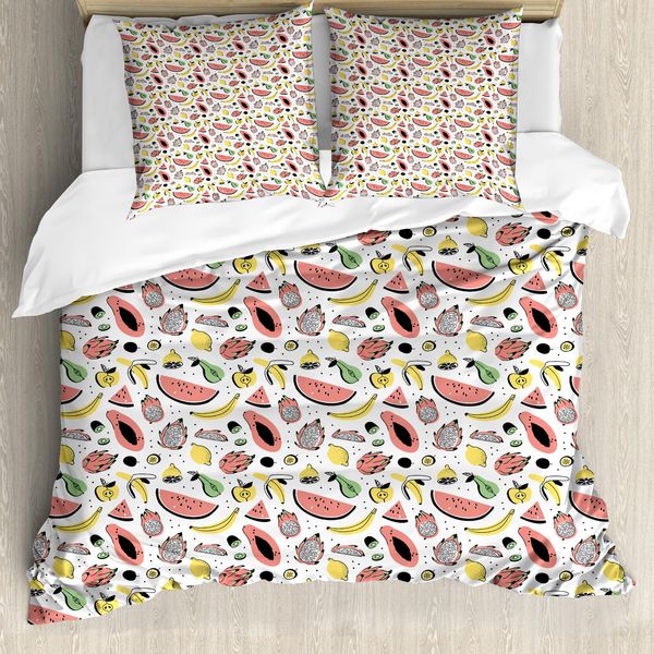 Abakuhaus Set Copripiumino Per Letti Singoli, Delizioso Cibo Doodle, Antiacaro Adatto A Chi Soffre Di Allergie Con Federa, 155 Cm X 220 Cm - 80 X 80 Cm, Corallo Senape Bianca-image