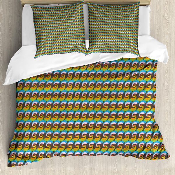 Abakuhaus Set Copripiumino Astratto Per Letti Singoli, Motivo Ritmico Colorato, Antiacaro, Adatto A Chi Soffre Di Allergie, Con Federa, 200 Cm X 200 Cm - 80 X 80 Cm, Multicolore-image
