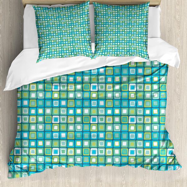 Abakuhaus Set Copripiumino Astratto Per Letti Singoli, Rettangoli Intrecciati Eccentrici, Antiacaro, Adatto A Chi Soffre Di Allergie, Con Federa, 155 Cm X 220 Cm - 80 X 80 Cm, Multicolore-image