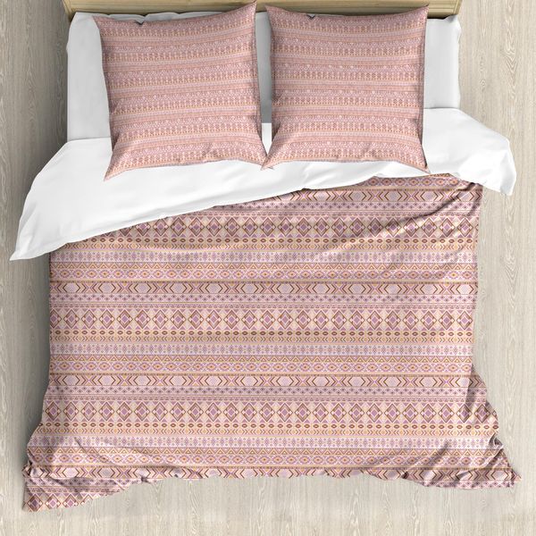 Abakuhaus Volk Set Copripiumino Per Letti Singoli, Motivo Tribale In Tonalità Pastello, Antiacaro, Adatto A Chi Soffre Di Allergie, Con Federa, 155 Cm X 220 Cm - 80 X 80 Cm, Grigio, Rosa, Cioccolato-image