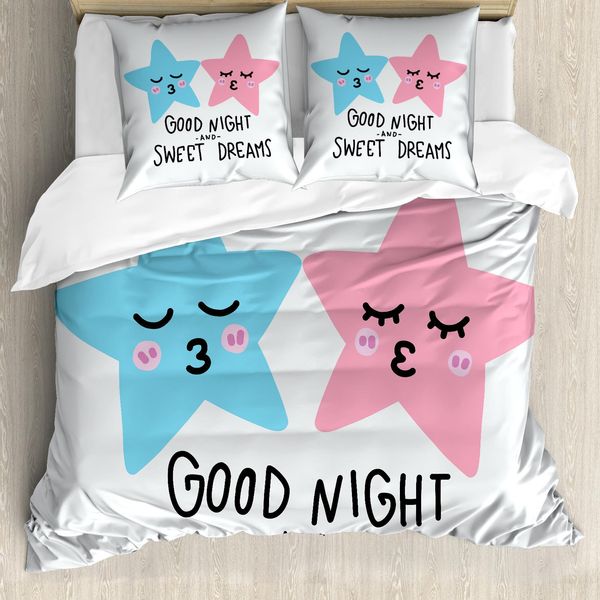Abakuhaus Set Copripiumino Per Letto Singolo, TräUme Sterne Kuss, Antiacaro, Adatto A Chi Soffre Di Allergie, Con Federa, 200 Cm X 200 Cm - 80 X 80 Cm, Azzurro Cielo Rosa Confetto-image