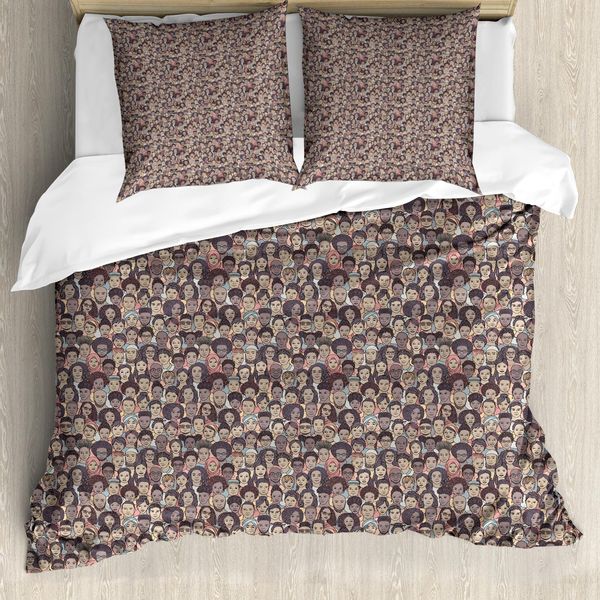 Abakuhaus Set Copripiumino Urbano Per Letti Singoli, Vari Ritratti Cartoon, Antiacaro, Adatto A Chi Soffre Di Allergie, Con Federa, 200 Cm X 200 Cm - 80 X 80 Cm, Multicolore-image