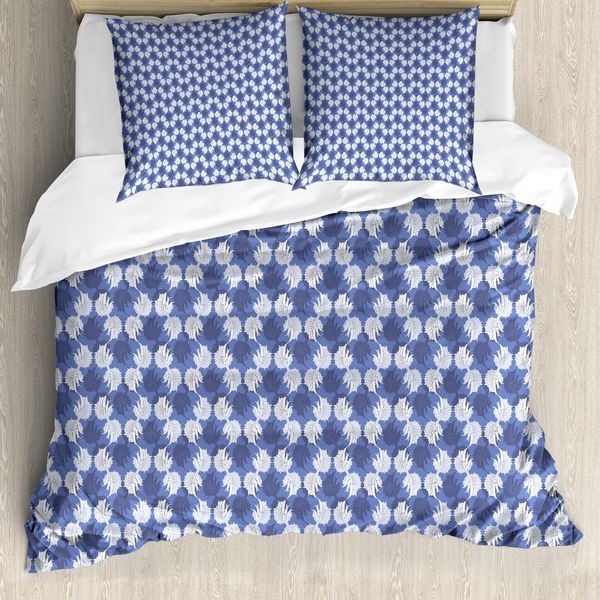 Abakuhaus Set Copripiumino Per Letti Singoli, Motivo Floreale In Stile Orientale, Antiacaro E Anallergico, Con Federa, 155 Cm X 220 Cm - 80 X 80 Cm, Blu Indaco Ceil-image