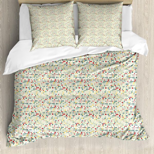Abakuhaus Set Copripiumino Geometrico Per Letti Singoli, Divertenti Cerchi Irregolari, Antiacaro, Adatto A Chi Soffre Di Allergie, Con Federa, 155 Cm X 220 Cm - 80 X 80 Cm, Avorio E Multicolore-image