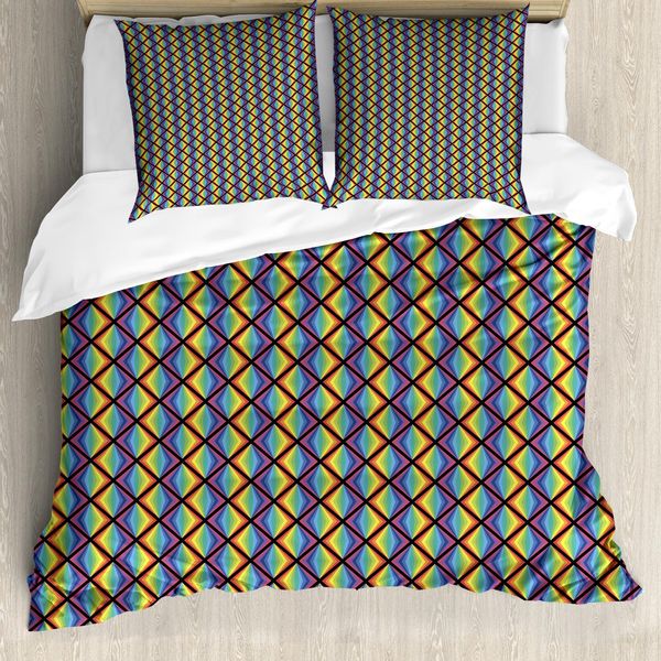 Abakuhaus Set Copripiumino Arcobaleno Per Letti Singoli, Triangoli Multicolori, Antiacaro, Adatto A Chi Soffre Di Allergie, Con Federa, 200 Cm X 200 Cm - 80 X 80 Cm, Multicolore-image