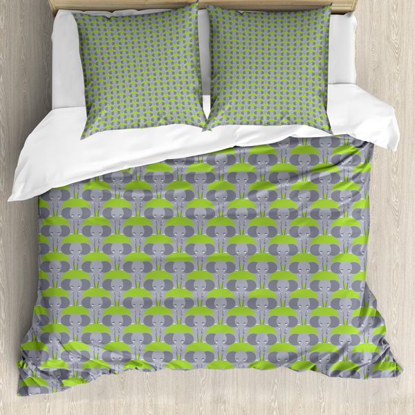 Abakuhaus Set Copripiumino Per Letto Singolo, Stampa Con Animali Cartoon, Antiacaro, Adatto A Chi Soffre Di Allergie, Con Federa, 155 Cm X 220 Cm - 80 X 80 Cm, Verde Lime E Blu Viola-image