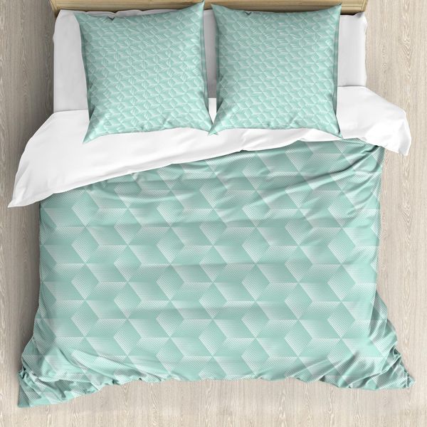 Abakuhaus Set Copripiumino Geometrico Per Letti Singoli, Motivo A Rombi Semitoni, Antiacaro, Adatto A Chi Soffre Di Allergie, Con Federa, 200 Cm X 200 Cm - 80 X 80 Cm, Bianco Pallido Seafoam-image