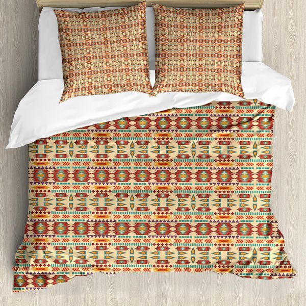 Set Copripiumino Abakuhaus Per Letti Singoli, Motivo Geometrico Tradizionale, Antiacaro E Anallergico Con Federa, 155 Cm X 220 Cm - 80 X 80 Cm, Color Pesca Chiaro Multicolore-image