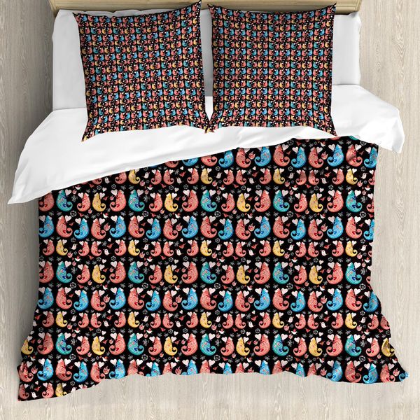 Abakuhaus Set Copripiumino Camaleonte Per Letti Singoli, Amore Rettile Astratto, Antiacaro, Adatto A Chi Soffre Di Allergie, Con Federa, 155 Cm X 220 Cm - 80 X 80 Cm, Multicolore Grigio Carbone-image