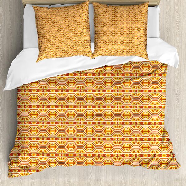 Abakuhaus Set Copripiumino Per Letti Singoli, Motivi Ikat E Frecce, Antiacaro, Adatto A Chi Soffre Di Allergie, Con Federa, 200 Cm X 200 Cm - 80 X 80 Cm, Terra Paprika Giallo-image
