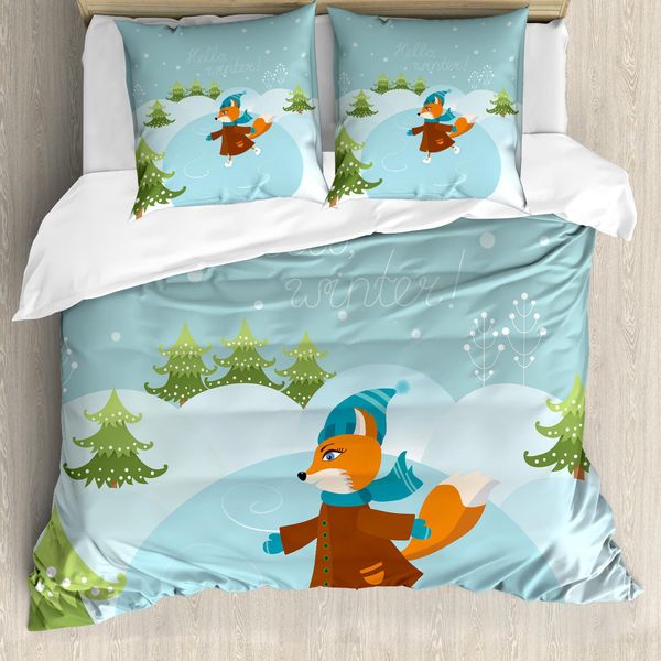 Abakuhaus Set Copripiumino Per Letti Singoli, Fox E Hallo Winter, Antiacaro, Adatto A Chi Soffre Di Allergie, Con Federa, 200 Cm X 200 Cm - 80 X 80 Cm, Multicolore-image