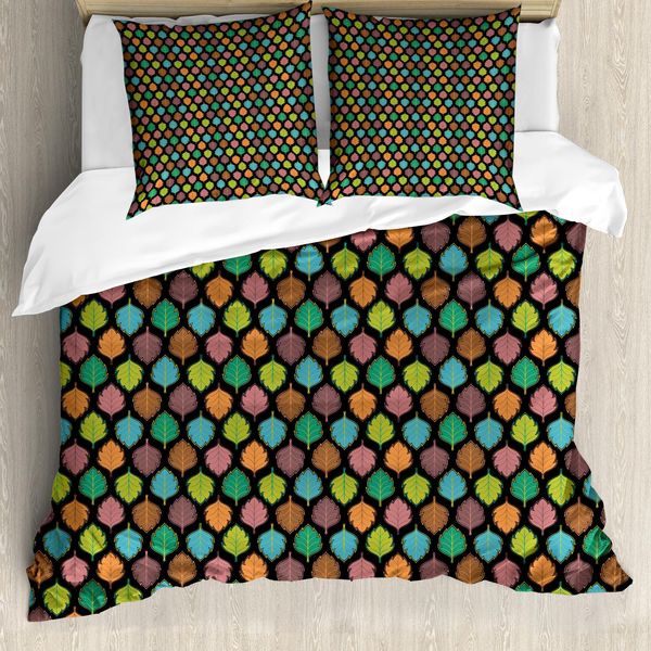 Abakuhaus Set Copripiumino Per Letti Singoli, Design Con Foglie Colorate, Antiacaro, Adatto A Chi Soffre Di Allergie, Con Federa, 200 Cm X 200 Cm - 80 X 80 Cm, Multicolore Grigio Antracite-image